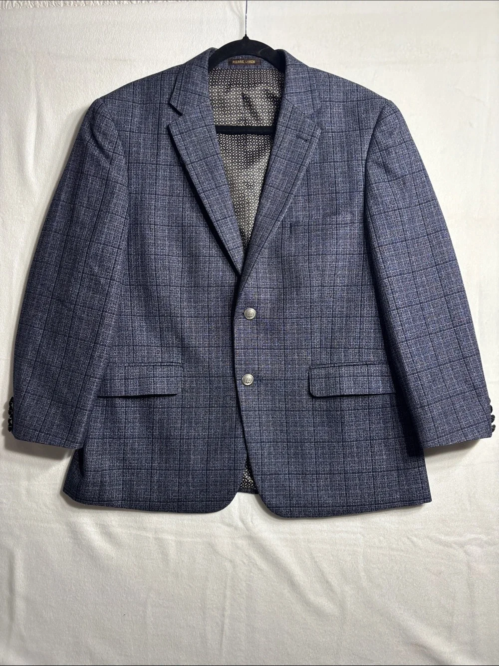 Pierre Loren Windowpane Two-Button Tailored Sport Coat Blazer Jacket
